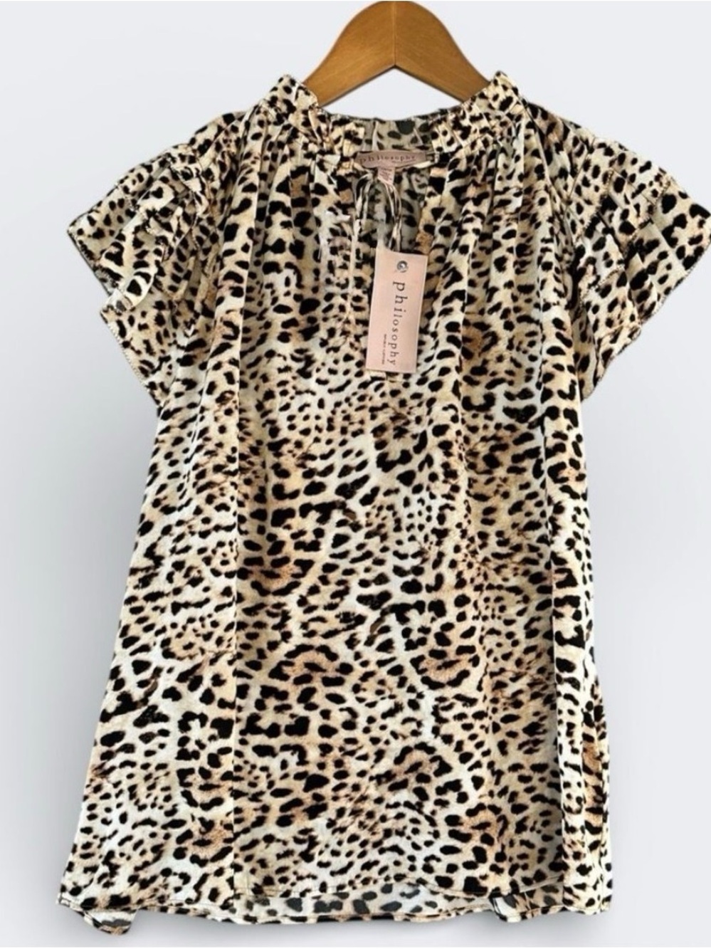 Philosophy Leopard Print Short Sleeve Blouse in Tan and Black